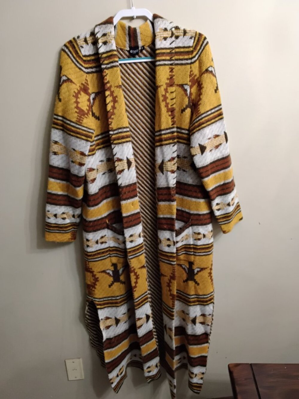 Cruel Mustard Yellow Aztec Print Sweater Duster Cardigan XL Long - Picture 4 of 9